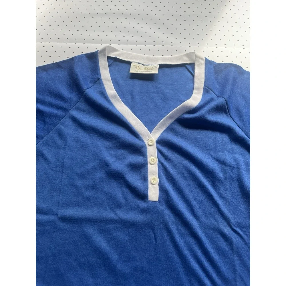 Vintage Blue White Ringer Shirt Retro Gymcore Soft Minimal Tee - Picture 2 of 7